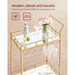 Serveringsvogn - barvogn med spejlglas hylder og gyldent stel
