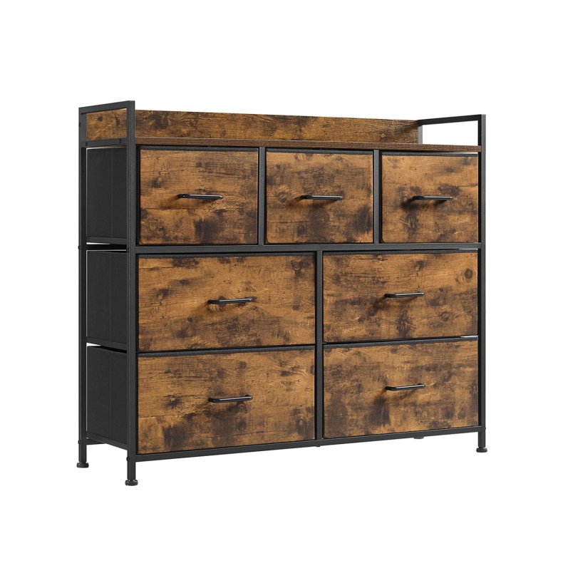 Kommode med 7 skuffer - rustik brun - 98 x 28,5 x 85