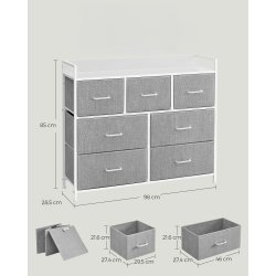 Kommode med 7 skuffer - hvid og gr� - 98 x 28,5 x 85