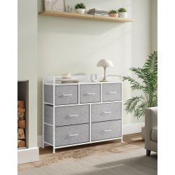 Kommode med 7 skuffer - hvid og gr� - 98 x 28,5 x 85