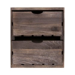 Kommode - brunt sengebord i antik look med 2 skuffer - 36 x 32 x 26 cm