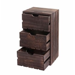 Kommode - brunt sengebord i antik look med 3 skuffer - 53 x 32 x 26 cm