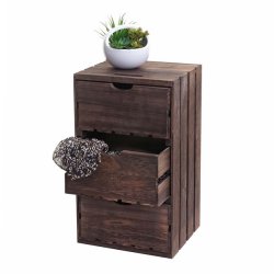 Kommode - brunt sengebord i antik look med 3 skuffer - 53 x 32 x 26 cm