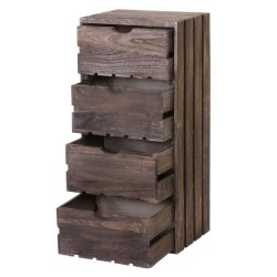 Kommode - brunt sengebord i antik look med 4 skuffer - 70 x 32 x 26 cm