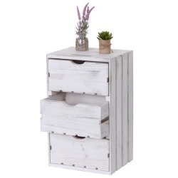 Kommode - hvidt sengebord i antik look med 3 skuffer - 53 x 32 x 26 cm