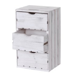 Kommode - hvidt sengebord i antik look med 3 skuffer - 53 x 32 x 26 cm