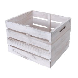 Kommode - hvidt sengebord i antik look med 2 skuffer - 36 x 32 x 26 cm