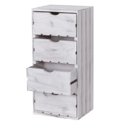 Kommode - hvidt sengebord i antik look med 4 skuffer - 70 x 32 x 26 cm