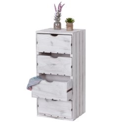 Kommode - hvidt sengebord i antik look med 4 skuffer - 70 x 32 x 26 cm