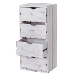 Kommode - hvidt sengebord i antik look med 4 skuffer - 70 x 32 x 26 cm