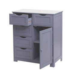 Kommode - gr� kommode med 5 skuffer og 1 skab 80 x 70 x 34 cm