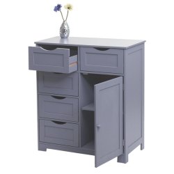 Kommode - gr� kommode med 5 skuffer og 1 skab 80 x 70 x 34 cm