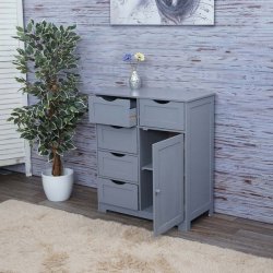 Kommode - gr� kommode med 5 skuffer og 1 skab 80 x 70 x 34 cm