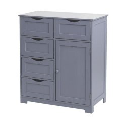 Kommode - gr� kommode med 5 skuffer og 1 skab 80 x 70 x 34 cm