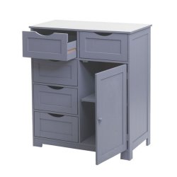 Kommode - gr� kommode med 5 skuffer og 1 skab 80 x 70 x 34 cm