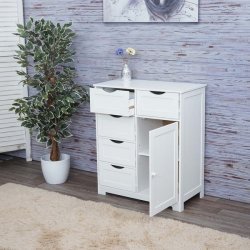 Kommode - hvid kommode med 5 skuffer og 1 skab 80 x 70 x 34 cm