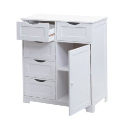 Kommode - hvid kommode med 5 skuffer og 1 skab 80 x 70 x 34 cm