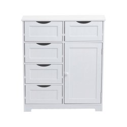 Kommode - hvid kommode med 5 skuffer og 1 skab 80 x 70 x 34 cm