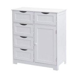 Kommode - hvid kommode med 5 skuffer og 1 skab 80 x 70 x 34 cm