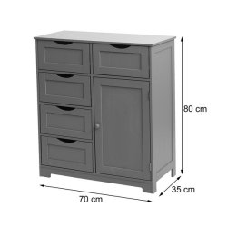 Kommode - hvid kommode med 5 skuffer og 1 skab 80 x 70 x 34 cm