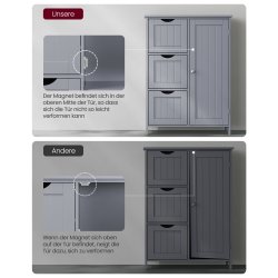 Kommode med skab og 3 skuffer - gr� 60 x 30 x 80 cm