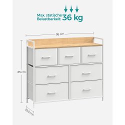 Kommode med 7 skuffer - hvid og brun - 98 x 28,5 x 85