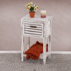 Sidebord - kommode/sengebord 57x35x27 cm i antik vintage stil ~ hvidt