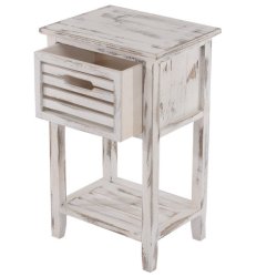 Sidebord - kommode/sengebord 57x35x27 cm i antik vintage stil ~ hvidt