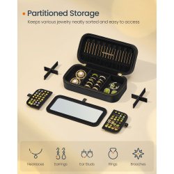 Smykkeskrin med spejl - kompakt rejseskrin til smykker - sort