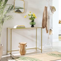 Konsolbord - sidebord med hrdet glas og gyldent stel 100x35x80