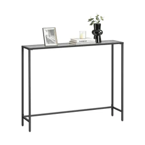 Konsolbord - sidebord med hrdet gr glas og sort stel 100x20x80