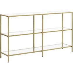 Konsolbord - sidebord med hrdet glas og gyldent stel 130x30x73,3