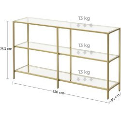 Konsolbord - sidebord med hrdet glas og gyldent stel 130x30x73,3
