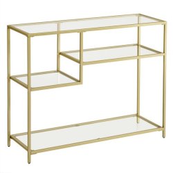 Konsolbord - sidebord med h�rdet glas og gyldent stel 100x35x80