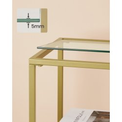 Konsolbord - sidebord med h�rdet glas og gyldent stel 100x35x80