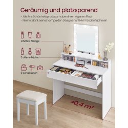 Sminkebord - kosmetikbord med spejl, hylde og skuffer - hvid