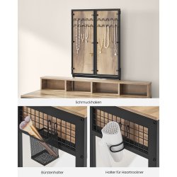 Sminkebord med skammel, spejl og skuffer - ege brun