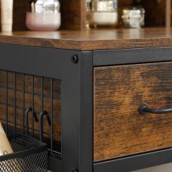 Sminkebord med skammel, spejl og skuffer - rustik brun