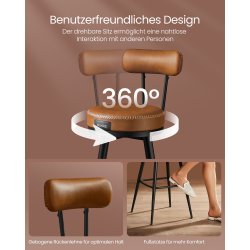 Barstol med kunstlder - st med 2 - sdehjde 76 cm - brun