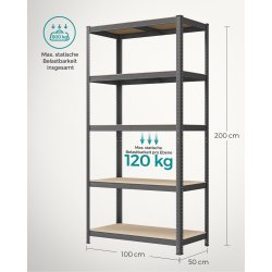 St�lreol med 5 hylder - delbar lagerreol - brun 200 x 100 x 50