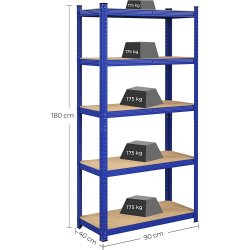 Stlreol - lagerreol - bl og brun reol 180 x 90 x 40