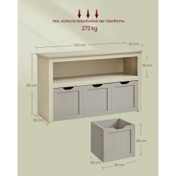 Lille kommode med hylder og kasse til opbevaring - beige 102x30x60