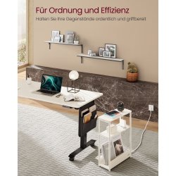 Sidebord med strmstik - smal slank sengebord - creme hvid