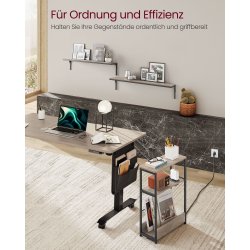 Sidebord med strmstik - smal slank sengebord - gr beige