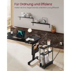 Sidebord med strmstik - smal slank sengebord - sort