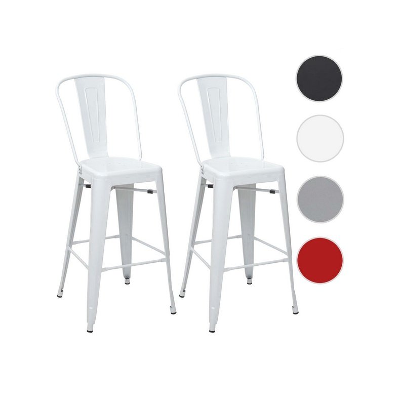 industriel design - 2 stk barstole i hvid metal med høj ryglæn - Barstole -