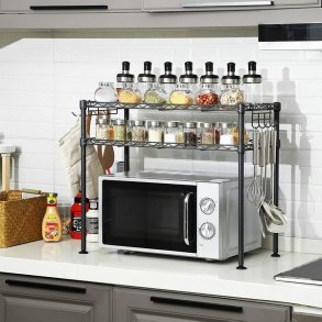 Mikroblgeovns stativ med opbevaringshylder til kkkenbord