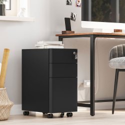 Arkivskab p hjul med ls og 3 skuffer - sort 30x46x59,2 cm