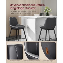 Barstole med ergonomisk l�ders�de og rygl�n - 2 stk - sort