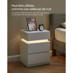 Sengebord med LED-lys - sidebord - hjrnebord - hvid 35x40x55